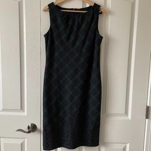 TALBOTS TARTAN PLAID WOOL LACE SLEEVELESS SHEATH DRESS Size 8
